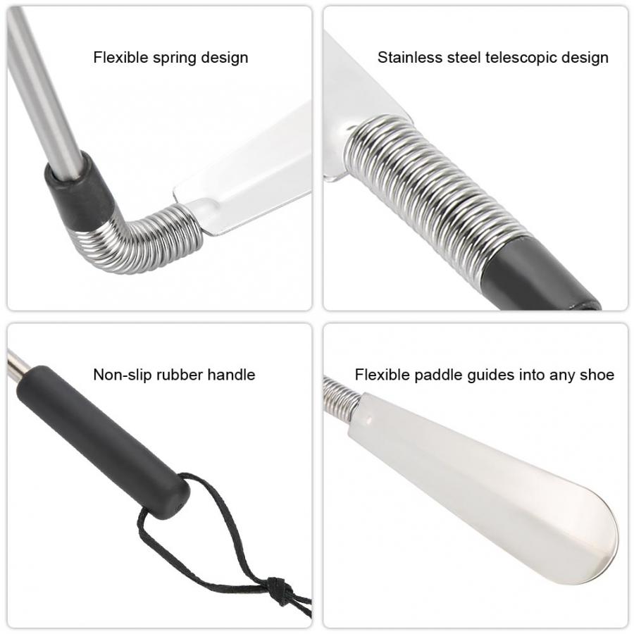 Chausse-pied Portable télescopique extensible corne à chaussures en acier inoxydable pliable manipulé accessoires de chaussures pour les personnes âgées et les grossesses