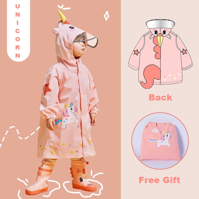 Chubasquero impermeable con dibujos de unicornios para niños, Poncho para bebé, niños, niñas, estudiantes de escuela primaria, traje de lluvia Siamés