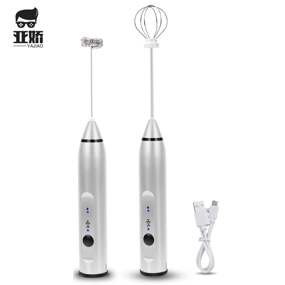 YAJIAO, USB, 3 velocidades, Espumador eléctrico para leche, mezclador de bebidas duradero para café, recargable con 2 batidores para espuma manual, Latte
