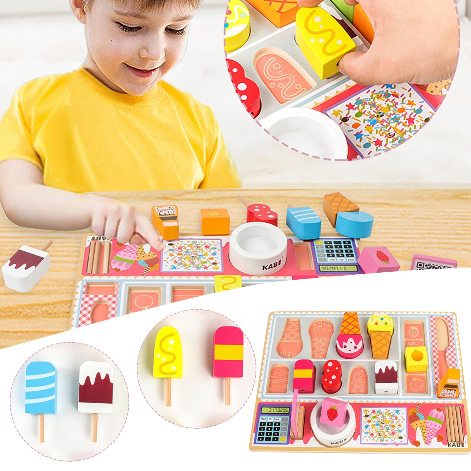 1PC Holz kinder Pretend Spiel Spielzeug Simulation Ice Cream Shop Spielzeug Kassierer Kassierer Spiel Haus kinder Pädagogisches spielzeug
