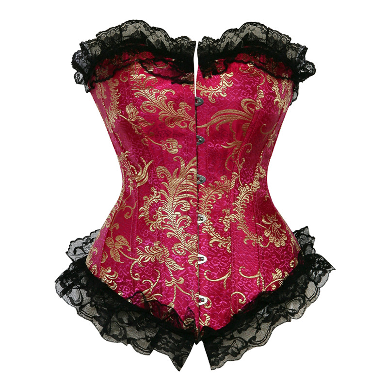 Corset dentelle rouge Caudatus avec nœud à volants pour femmes grande taille Corset taille bleu Corset et Bustier Outwear haut Vintage: 803 red / XXXL