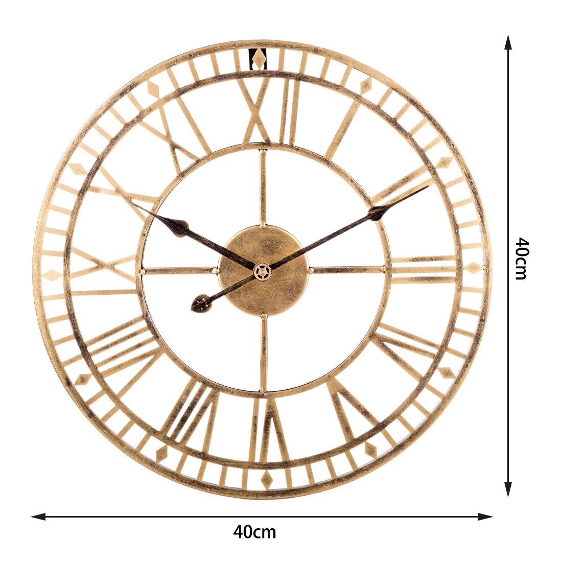 16 Inches 40cm Iron Hollow Wall Clock Roman Numerals Silent Wall Clock Hanging Clock Home Decoration - Retro Golden