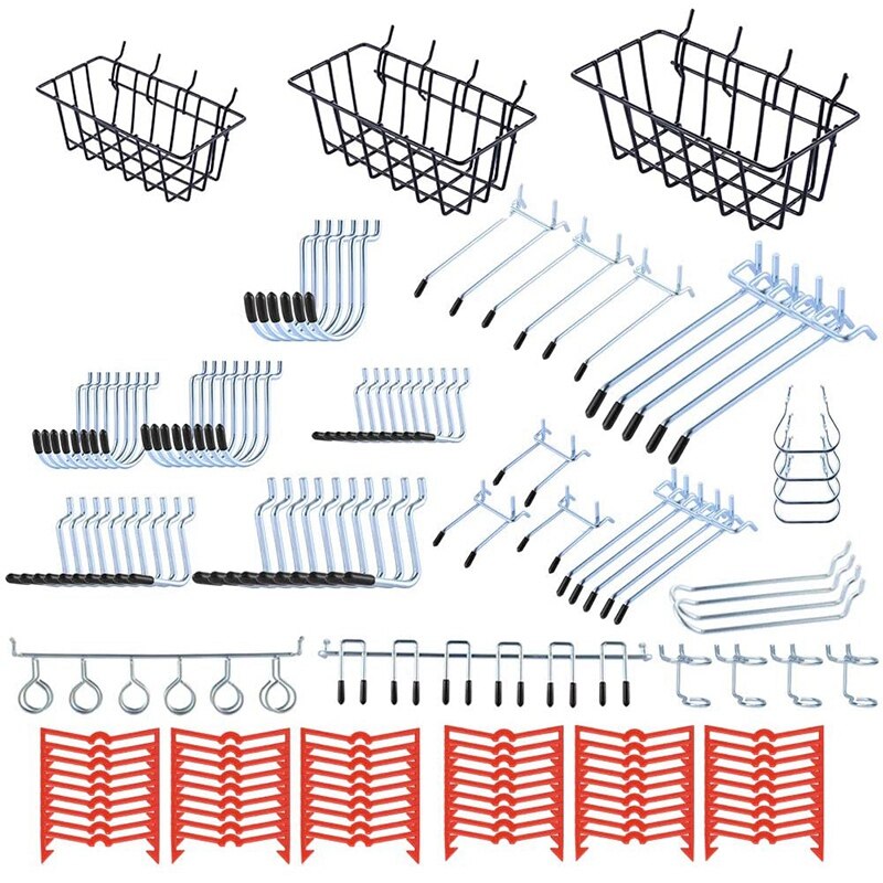 135PCS Pegboard Kit, 1/8 and 1/4 Inch Pegboard Hooks Assortment, Pegboard Bins, Metal Hooks for Hanging Storage: Default Title