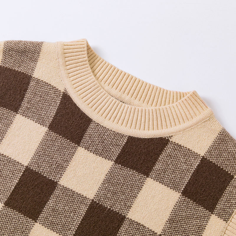 Plaid Toddler Sweater Vests Cotton Boys Girls Pullover Baby Knitted Wear 1-6y Fall Winter Children Tops Kids Clothes
