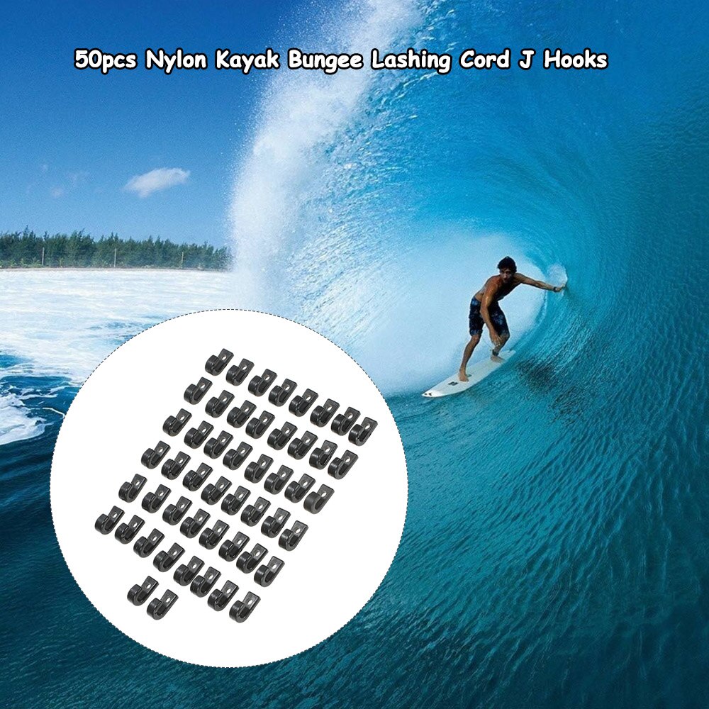 50 Stuks Zwart Nylon Bungee Sjorren Shock Cord J Haken Sjorren Haak Bungee Haak Tie Down Haak Voor Kayak Kano paddle Board