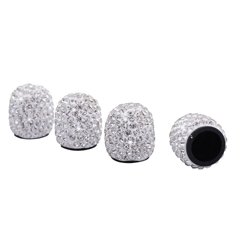 4 Pcs/Set Rhinestone Car Wheel Tire Valve Caps Tyre Rim Stem Covers Airdust Waterproof For Automobiles Motorcycles Trucks Bikes: 4 Pcs White