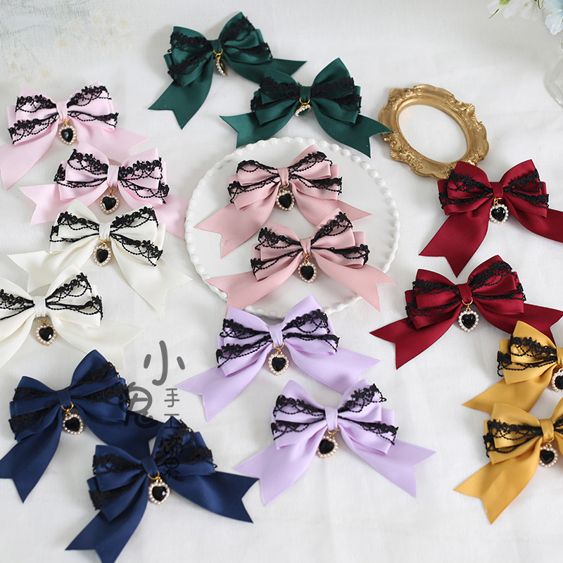 Original Handmade Lolita Dark Halloween Hair Accessories Dark Goth Lace Love Hairpin a Pair of Hairclips