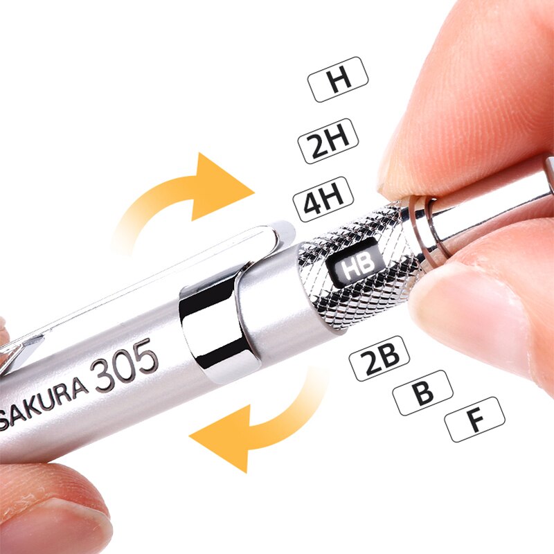 1Pcs Sakura XS-303 Metalen Staaf Anti-Gebroken Kern Tekening Automatische Potlood 0.3Mm/0.5Mm Niet te Breken Schets Hand Getekende Comics