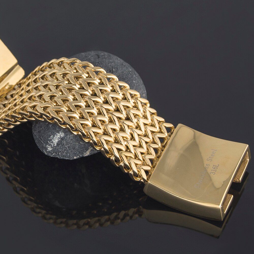 Luxe Golden 30 Mm Brede Armband Mannen Vriendschap Heren Armbanden Armbanden Metalen Hiphop Rvs Sieraden Op Hand Dikke Ketting
