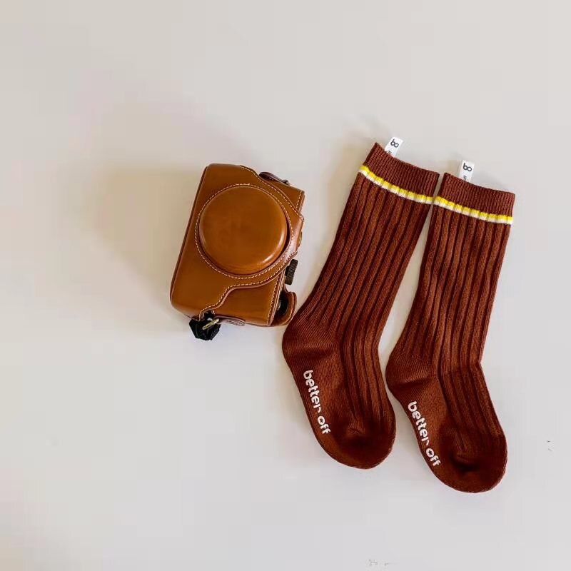 Los niños hasta la rodilla calcetines con inscripciones imprimir para chica niños chico niños adolescente lindo bebé de fútbol blanco Kawaii deporte calcetín largo: BS2125  coffee / M(5-8 years old)