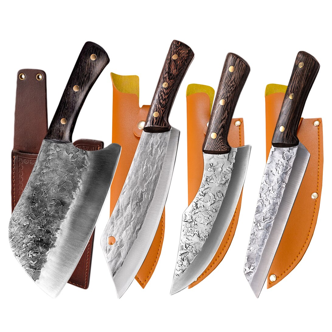 Chopping Knife Stainless Steel Full Tang Blade Wood Handle Sheath Cutting Slauughtering Meat Fish Boning Accessories Tools