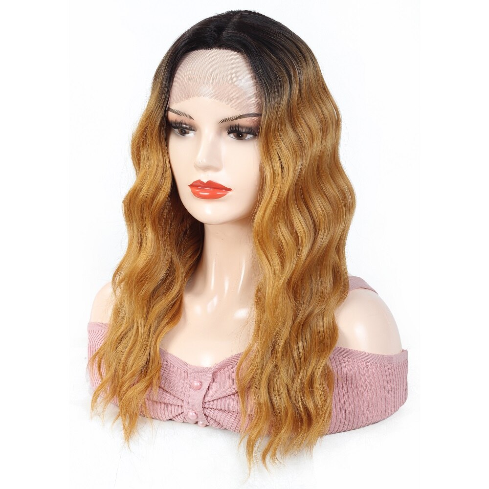 Trendy Middle Part Lace Synthetic Wig for Women High Temperature Fiber Hair X-TRESS 20 Inch Long Ombre Blonde Cosplay Daily Use