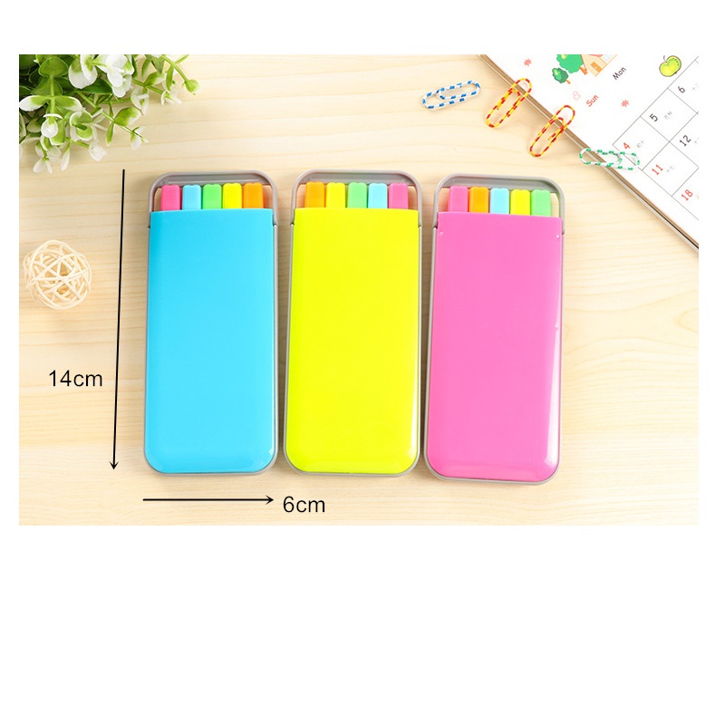 Rotulador subrayador de color caramelo, Mini marcadores de fluo, papelería, suministros escolares y de oficina, Caneta fluorescente, 5 colores/caja, 6158