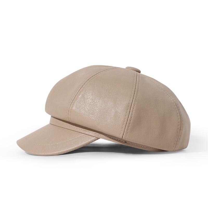 Béret en cuir PU pour homme, Casquette coupe-vent, chapeau plat de printemps, sangle latérale chaude, 2022: A
