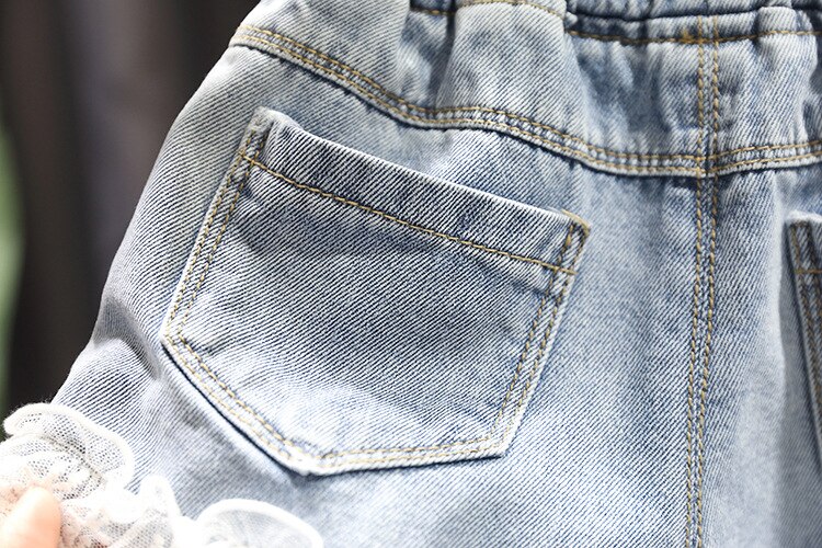 Pantaloncini di Jeans moda ragazze 100-160 Cm con orlo in pizzo pantaloncini di Jeans per bambini per bambini