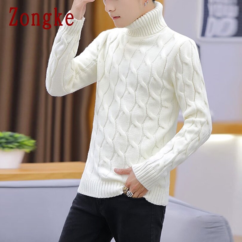 Zongke hvid rullekrave herre tøj vinter sweater herre frakker solid stribet pullover herre rullekrave m -2xl 2022 forår