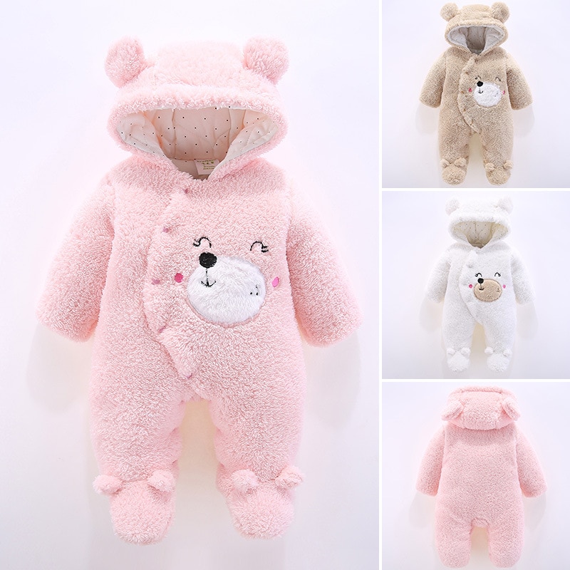 Pasgeboren Baby Kleding Jongens Cartoon Leuke Rompertjes Baby Baby Meisjes Roze Voet Fleece Jumpsuit Winter Dikke Rompertjes Uitloper