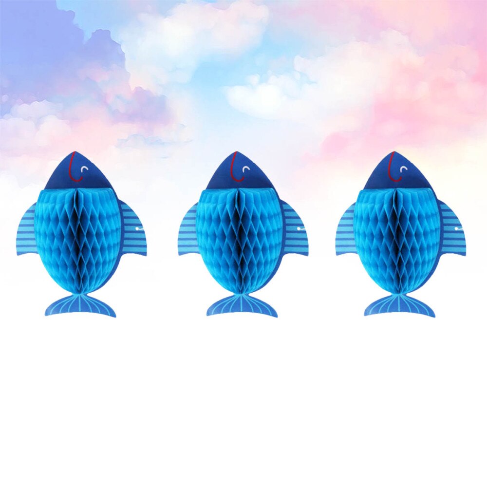 3 sztuk kreatywny 3D w kształcie ryby papieru kulki o strukturze plastra miodu wykwintne papier dekoracyjny kule kwiatowe impreza kieszonkowe dzieci (niebieski)