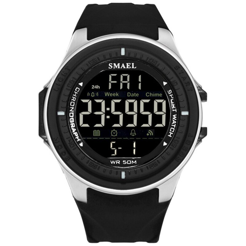 Smael relógio digital esportivo, marca de luxo, mergulho, 50m, relógios, eletrônicos, led, militar, homens, relógios de pulso casual, relógio masculino: Black