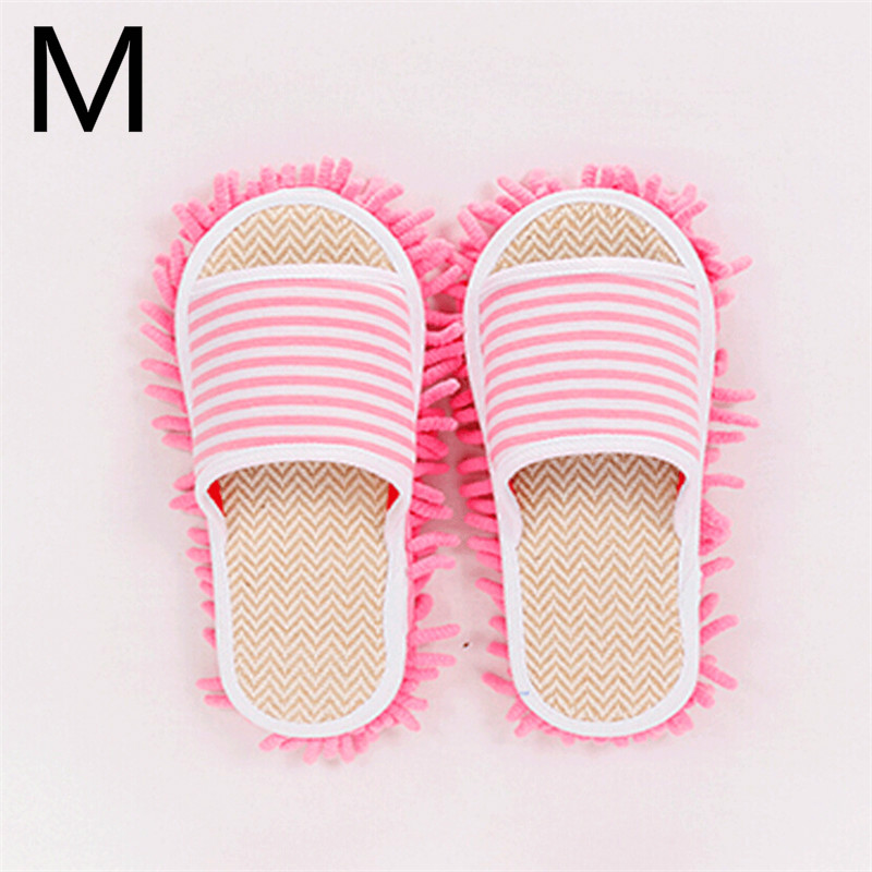 1 par de zapatillas de suelo para limpieza de pies, zapatillas mopa para casa perezosa, chanclas para el hogar, herramientas de limpieza: Pink Stripe M
