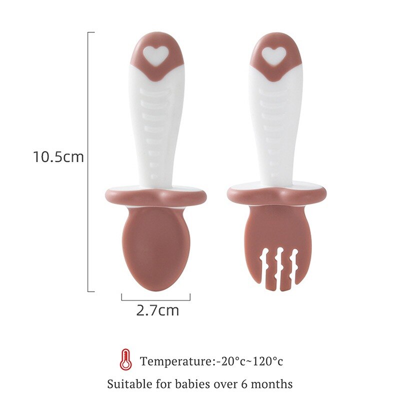 Cuchara y tenedor de cabeza suave para entrenamiento de bebé, juego de tenedor cuchara sin BPA