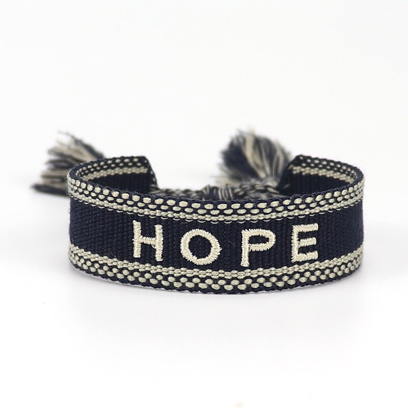 Black Color Letter Printed Braided Bracelet For Women Men Handmade Tassel Bracelet Adjustable Rope Bracelets Couple Jewelry: Hope
