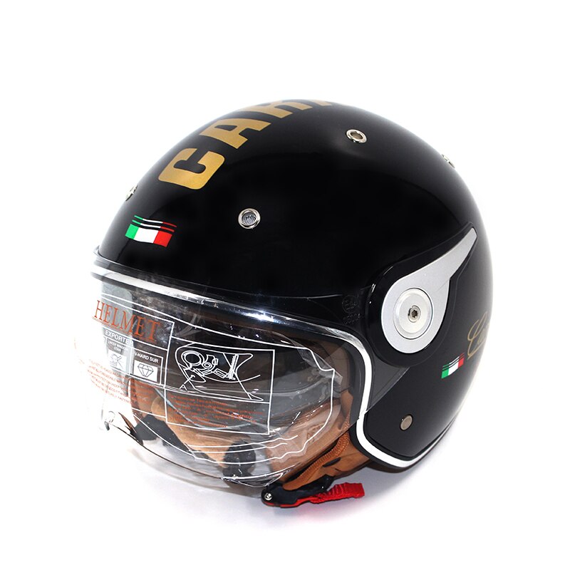 Ibk Motorhelmen Elektrische Fiets Scooter Casco Casque Unisex 3/4 Gezicht Anti-Uv Open Gezicht Dual Lens Vier Seizoen Helm: black gold / L