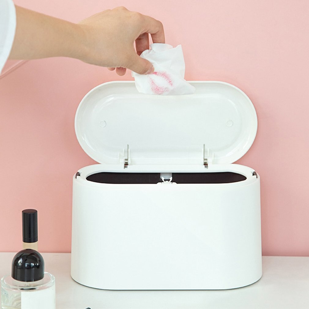 Mini Desktop Trash Can Push-up Cover Double-layer Trash Bin PP Countertop Wastebasket Press Neutral /