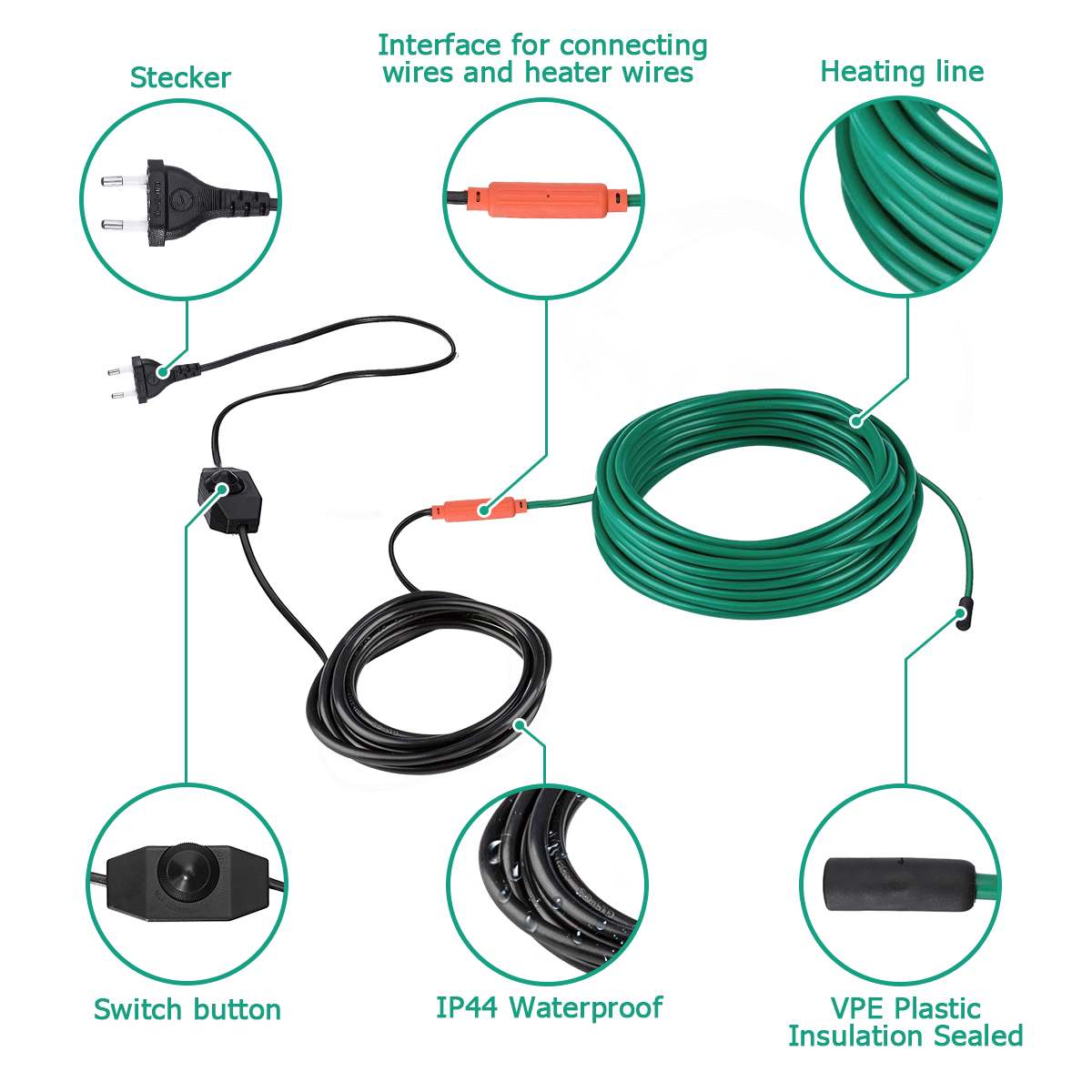 Anti-freeze pipe heating cable pipe frost protection 220v waterproof heating cable with mini inteligent controller EU Plug