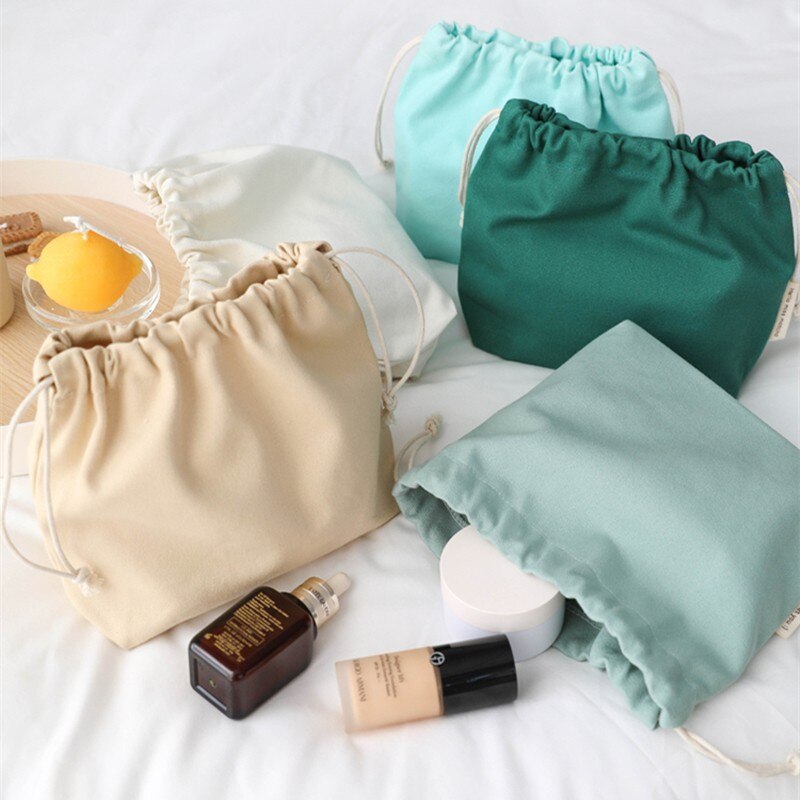 Effen Kleur Trekkoord Tas Kleine Canvas Tas Trekkoord Pouch Big Size Vrouwen Cosmetische Sieraden Kerst Cadeau Zakken String Pouch