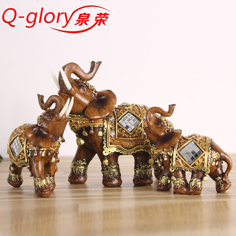 Resin Elephant Figurines Souvenir Trunk Up Fengshui Lucky Elephant crafts Garden Decoration Living Room Ornaments
