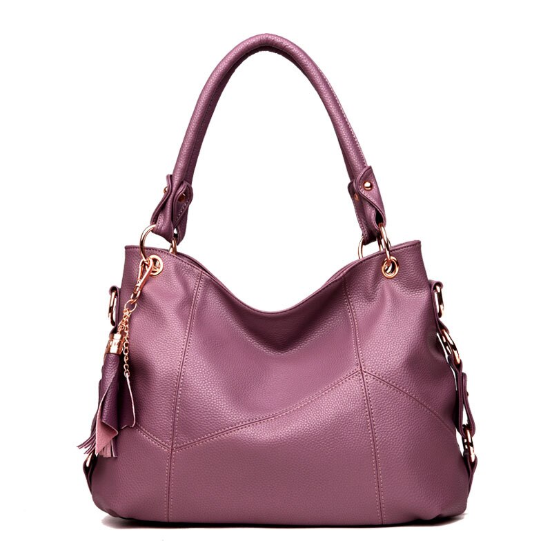 Large Soft Leather Ladies Handbags Women Shoulder Bag Female Tassel Casual Totes Crossbody Bags for Women Beige White Brown: Purple