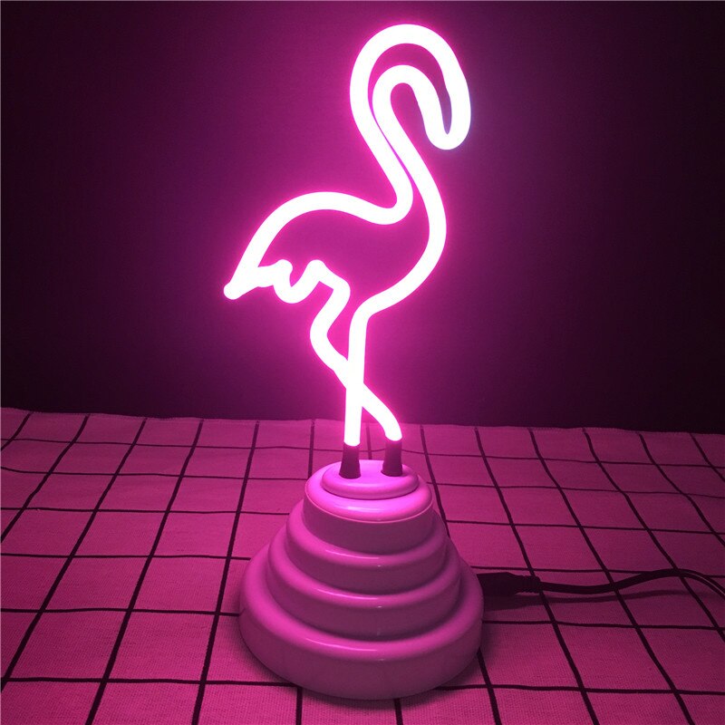 3d flamingo kaktus neonskylt ledrörlampa äkta glasrör neon retro belysningskraft  by 4x aaa batteri eller usb kabelbelysning