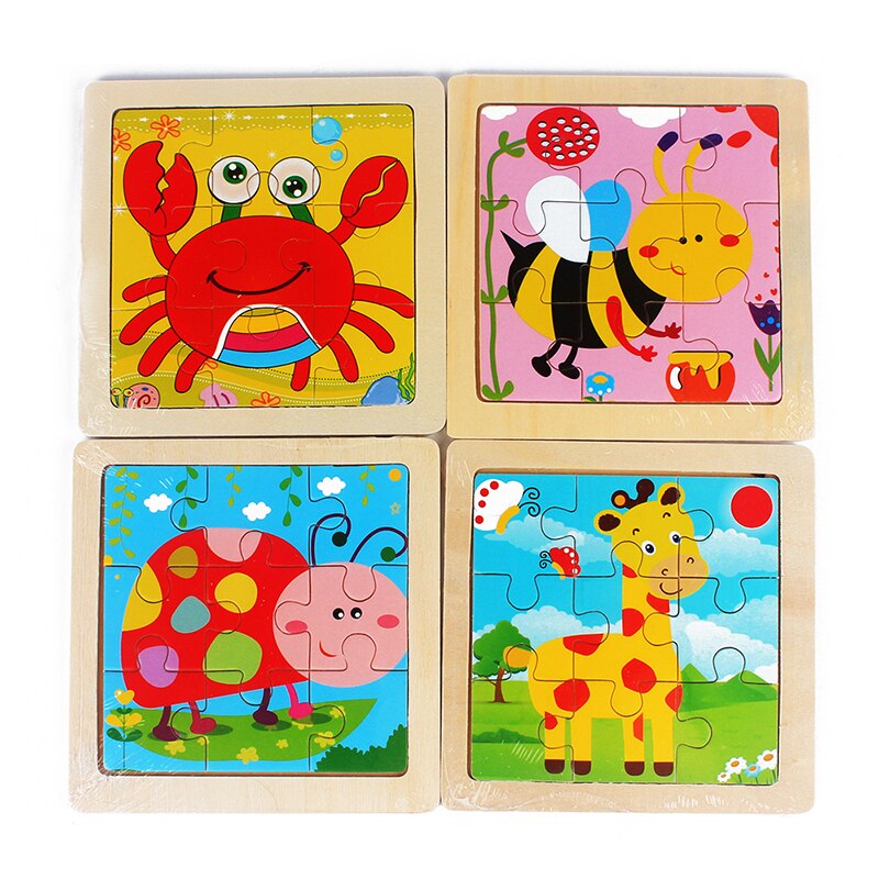 Kids Toys Cartoon Lovely Animal/Vehicle/Farm/Ocean Jigsaw Puzzle Wooden Toy Preschool Early Educational Learning for Children