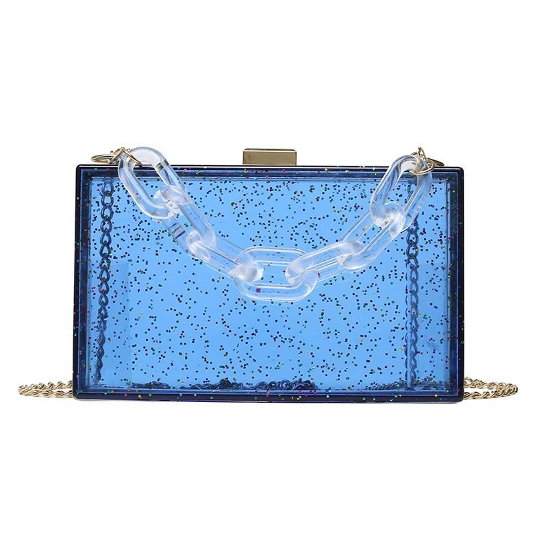 Moda clara lantejoulas acrílico caixa feminina crossbody saco transparente bolsas e bolsas corrente bolsa de ombro para mulher 2020 aba: Blue