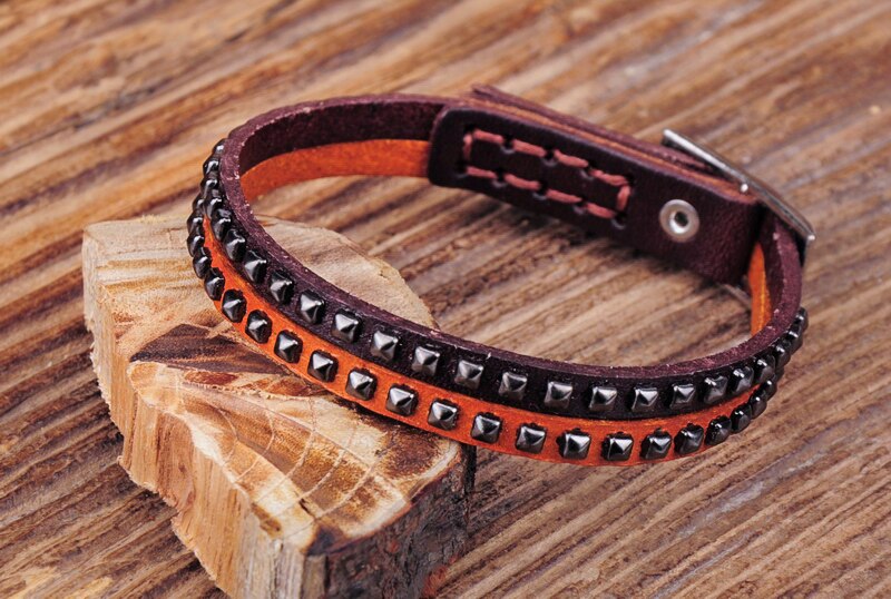 G553 Brown Rock Cool Chic Studded Single Wrap Leather Bracelet Wristband