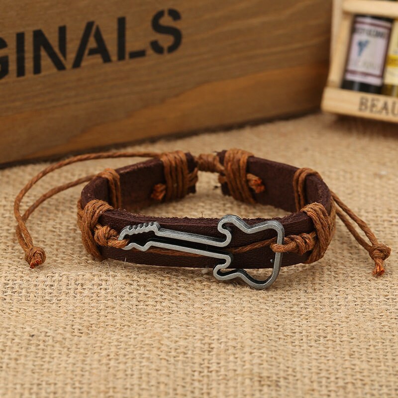 NADEEM Cross Charm Brown Leather Bracelet Men Male Vintage Punk Cross Charm Cuff Bracelet Bangle Jewelry Pulse: B01117coffee