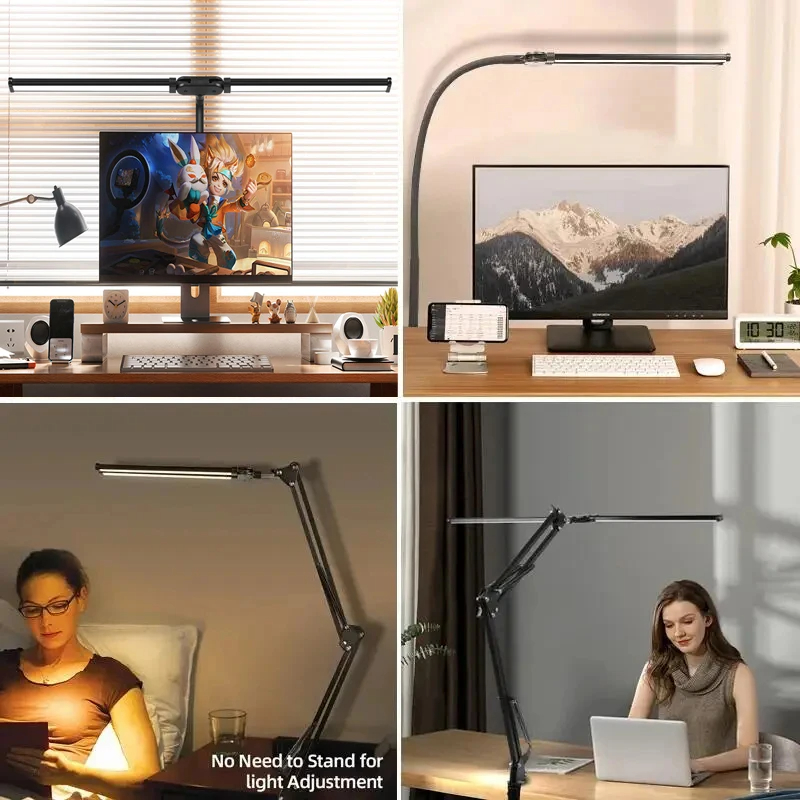 Lampada da tavolo a Clip supporto per luce Monitor a Led USB 3 modalità colore e 10 luci di lettura dimmerabili per studio lampada da scrivania a doppia testa per ufficio
