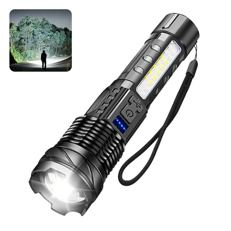 Super Bright LED Flashlight USB Rechargeable Torch Telescopic Zoom Powerful Handlight for Outdoor Explore Emergency Waterproof: green