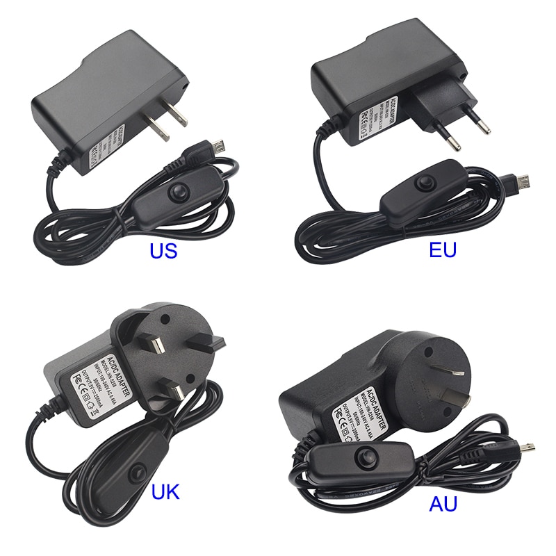 5V 2,5 EINE Raspberry Pi 3 Netzteil Ladegerät AC Adapter Mini Micro Kabel mit AUF/OFF Schalter für Raspberry Pi 3 Modell B Plus Pi 3B