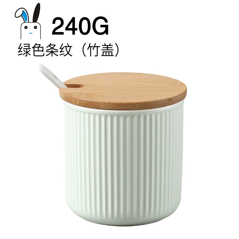 Single Pot Single Tank Ceramic Seasoning Jar Salt Shaker Oiler Kitchen Supplies Chinese Household Seasoning Box with Spoon Lid: Green