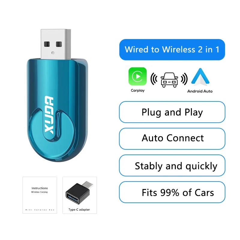 Adaptador de conexión automática para coche, dispositivo inalámbrico 2 en 1 con cable a Dongle inalámbrico, Bluetooth 5,0, Plug & Play, Mini AI Box: RED