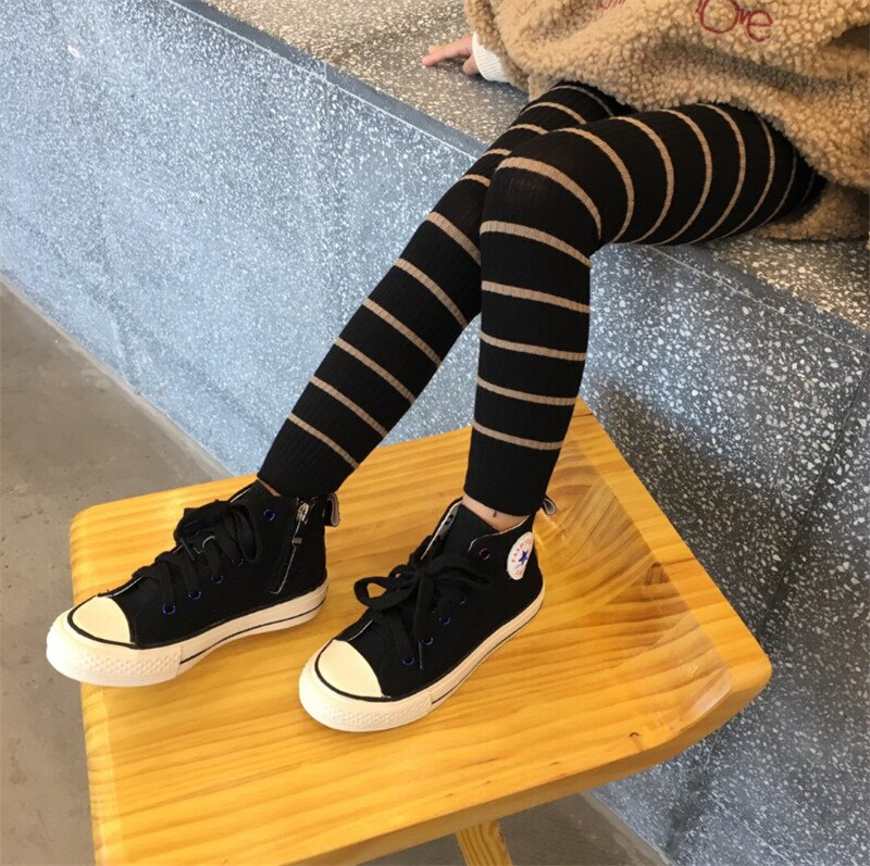 Höst vinter barn flickor leggings bomull randiga leggings barntråd stickade leggings 0-8y