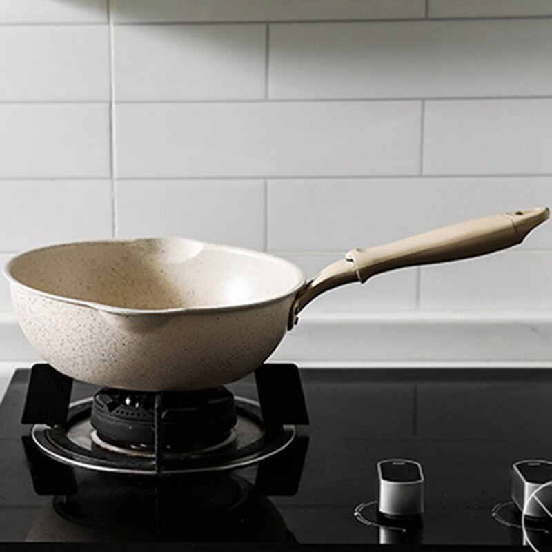 Verdikte Bodem Steen Koekenpan Multifunctionele Non-stick Pannen Diepe Nougat Pot Wok Pan Met Glazen Deksel 20Cm