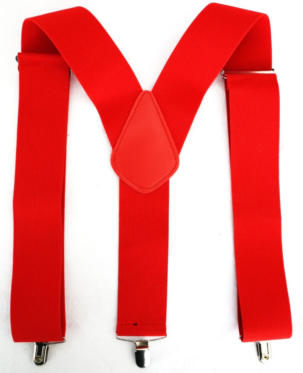 Winfox Vintage Zwart Rood 5 cm Brede Elastische Volwassen Jarretel Effen Broek Bretels Mannelijke Bretels Mannen 3 Clip-on: Rood