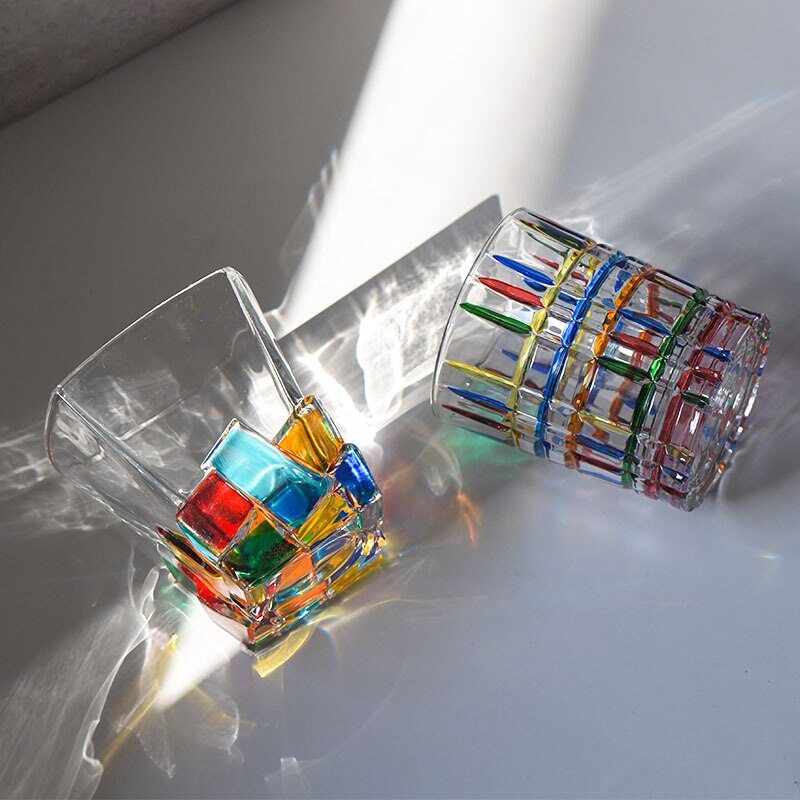 high-value hand-painted crystal glass light luxury line woven pattern crystal glass whiskey glass juice water glass