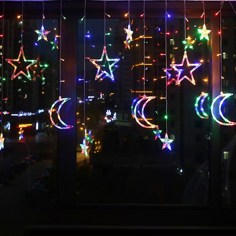 Mond Sterne LED Lichterkette Schnur Weihnachten Neue Jahr Girlande Vorhang Lampe Ramadan Dekoration Für Heimat Schlafzimmer Fenster Eid Mubarak
