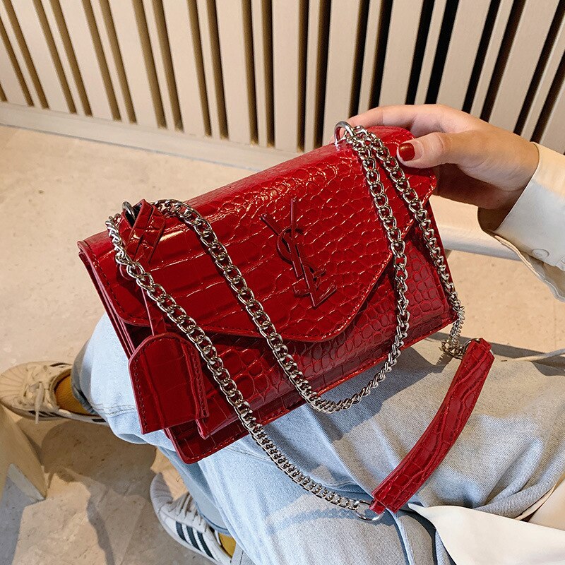 Damen Kleine Quadratische Tasche Neue PU Kette Damen Schulter Tasche Große Kapazität Casual Geldbörsen und Handtaschen: Red 02