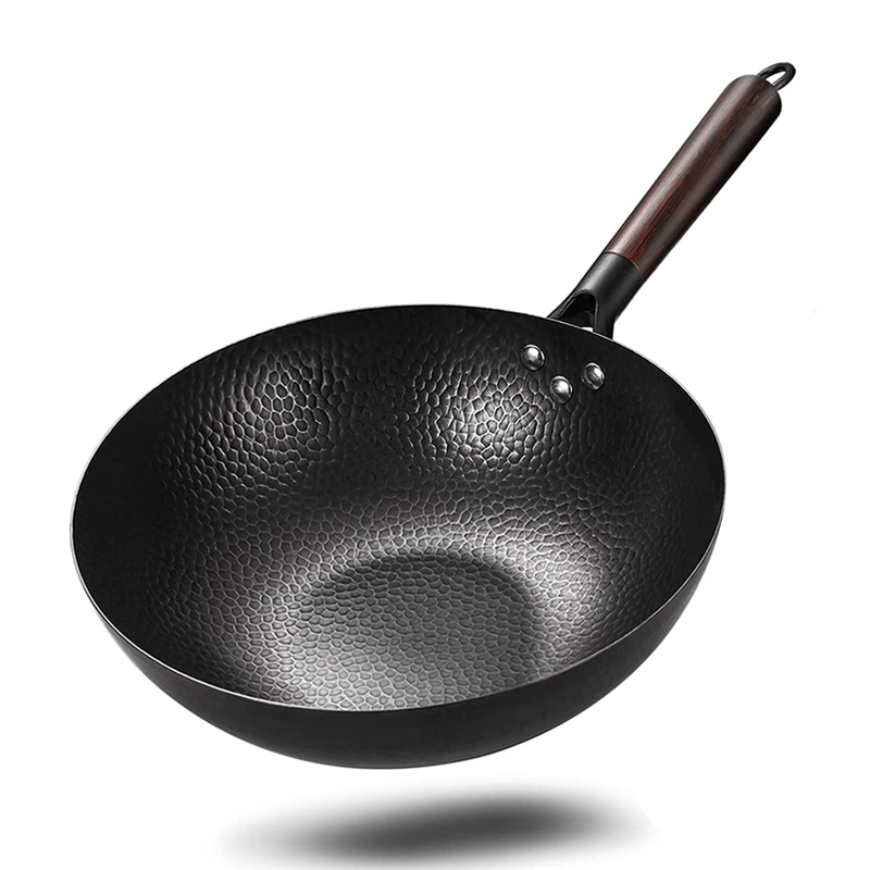 12.5 "Traditionele Ijzeren Wok Koolstofstalen Wokpan Met Antiaanbaklaag Keuken Cookwar Woks En Roerbakpannen Met Deksel Voor Alle Kachels: WHITE