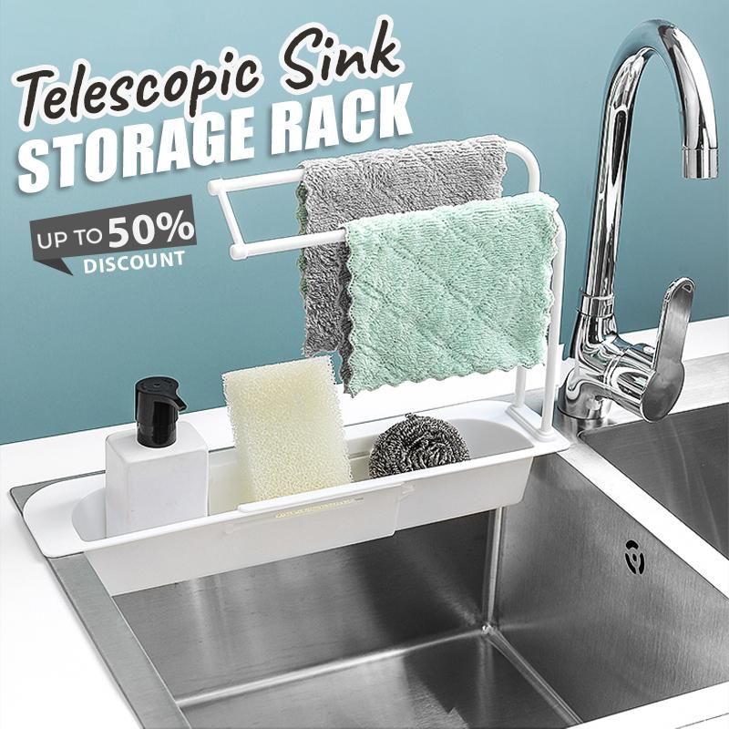 Support de rangement télescopique pour évier, égouttoir réglable, support de rangement pour évier de cuisine, organiseur pour cuvette de lavage, porte-éponge pour salle de bain